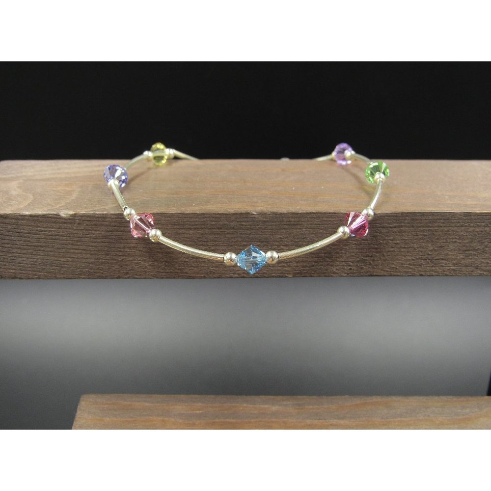 9" Sterling Silver Simple Color Crystal Ankle Bracelet Vintage Elegant Beautiful